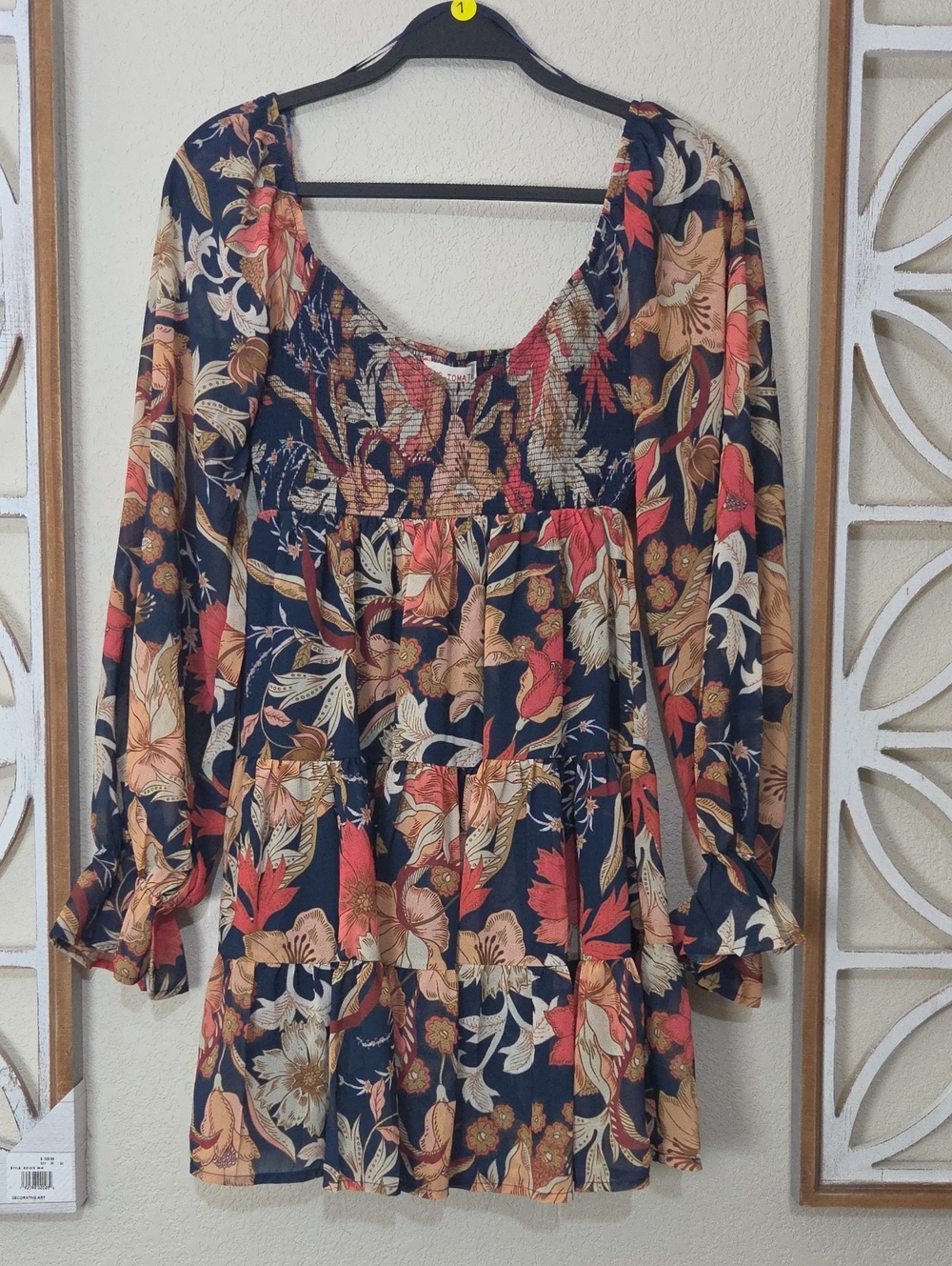 Flying Tomato Navy Floral Tiered Smocked Mini Dress